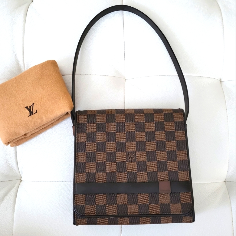 Louis Vuitton Damier Ebene Tribeca Mini Shoulder Bag Leather Canvas 2001 Square